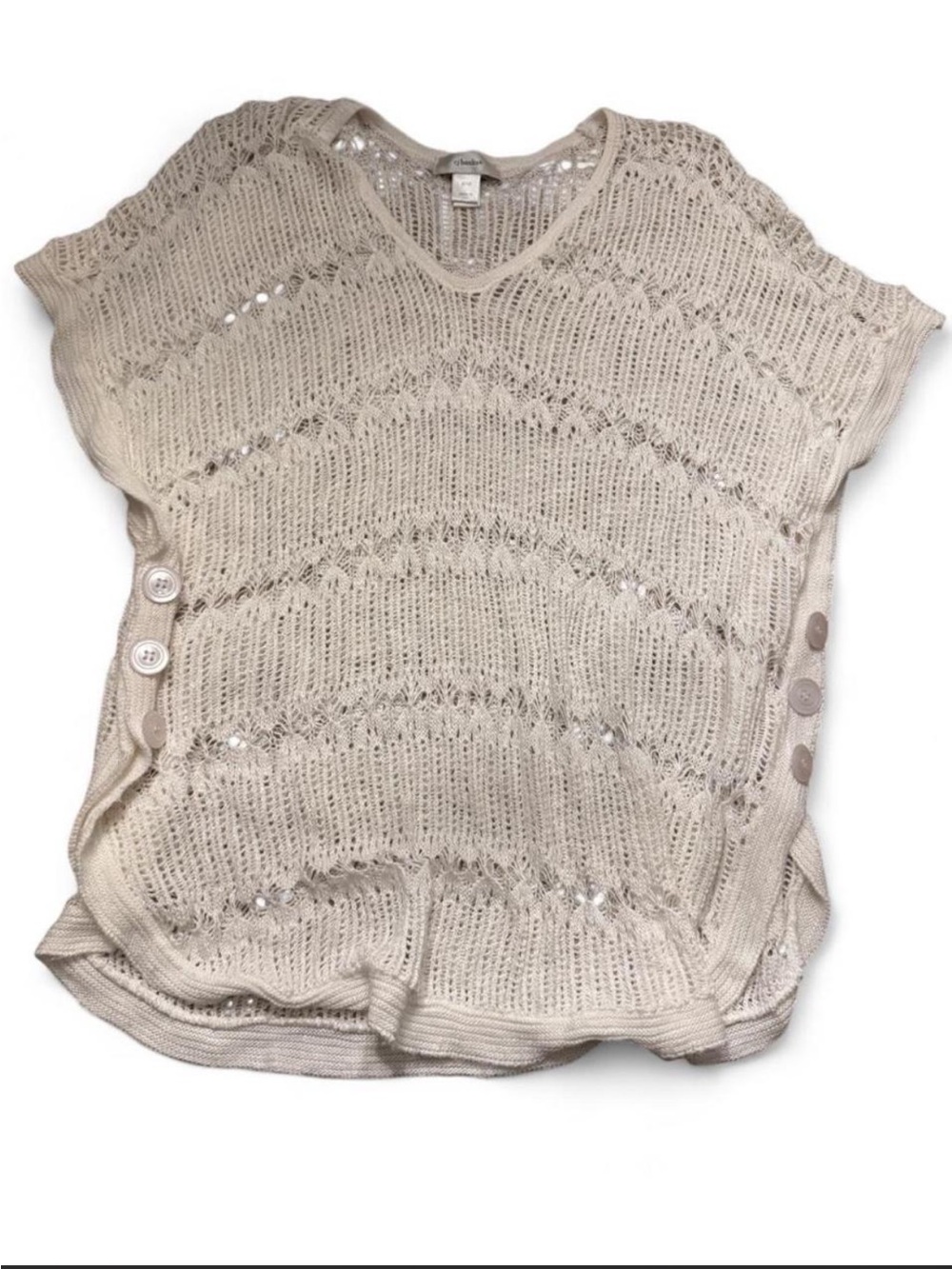 CJ Banks Knit Style V-Neck Poncho Top - White X1
